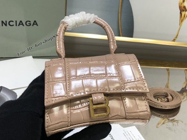 Balenciaga專櫃爆款升級版裸粉鱷魚紋沙漏包 巴黎世家mini Hourglass沙漏包 fyj1099